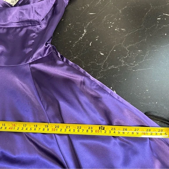 H & R London Purple Satin Retro Pin Up Style Fit Flare Tea Length Dress US 6 - Picture 12 of 15